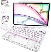 for iPad Air 11 inch Case with Touch Keyboard (M2-2024/M3-2025), 360°Rotating Stand for iPad Air 5th/4th, for iPad Pro 4/3/2/1 Case 11 inch, 7 Color Backlight (Transparent White)