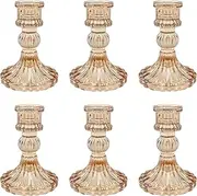 [YBVABE] Taper Candle Holder Set of 6, Glass Candlestick Holder, Gold Taper Candle Holder for Valentine's Day, Anniversary, Dining Room Table, Wedding Party Table