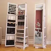 TT-YED 360° Rotating Full-Length Mirror, Floor-Standing Mirror with Jewelry Storage Cabinet, Vertical Mirror Storage Cabinet, Rear Storage Rack, Lockable Mirror Jewelry Cabinet,A