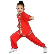 Kid Adult Kung Fu Uniform Traditional Chinese Clothing For Boys Girls Wushu Costume Suit Set Tai Chi Folk Performance Outfit red long sleeve 110(10...