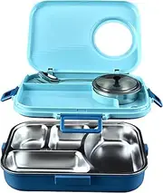 Siotenze Bento Lunch Box, 4 Grid Stainless Steel Space Leak-Proof Insulation with Separate Soup Bowl, Applicable Over 3 Years Old, Suitable for Travellers, Campers, Workers, Students