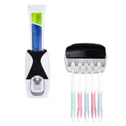 Catzon Dust-Proof Automatic Toothpaste Dispenser Toothbrush Rack Set for Bathroom-Black