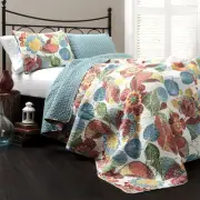 Lush Decor Layla Quilt Floral Leaf Print 3 Piece Reversible Bedding Set, King...