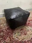 Wonderful Unstuffed Leather Moroccan Ottoman Footstool Boho Pouffe Black