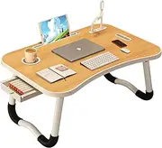 Foldable Laptop Lap Desk with USB Port – Portable Laptop Stand with Cup Holder, Tablet Slot, & Drawer for Bed, Couch, Desk – Multipurpose Bed Tray for Eating, Writing, & Work (Brown)