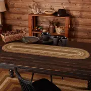 Tea Cabin Rustic Jute Green Textured Striped Oval Kitchen Table Decor Runner ...