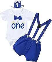 [YYDSXK] 1st Birthday Outfit for Boys, Baby Boy First Birthday Outfit with Onesie, Shorts and Crown Headband, Cake Smash Outfit for Birthday Party, Baby Shower, Photo Shooting