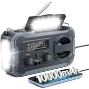 Hand Crank Emergency Radio, Solar Prower Weather Radio with AM/FM/NOAA, SOS Alarm with LED Flashlight, Portable Survival Gear for Outdoor, Grey