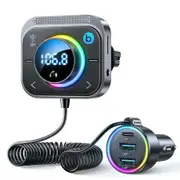 Bluetooth 5.3 Car FM Transmitter, HiFi Treble & Bass Music Player, PD30W QC18W Fast Car Charger, Radio Bluetooth Car Adapter with Mics for Hands-Free Call