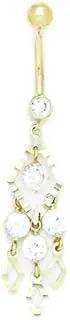 [Generic] 14ct Yellow Gold CZ 14 Gauge Dangling Fancy Drop Body Jewelry Belly Ring Measures 50x11mm Jewelry Gifts for Women