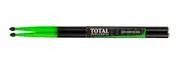 TOTAL PERCUSSION Black shading to green with black tip. Drum Sticks. 7A Nylon tip.