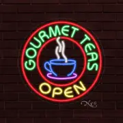 NEW "GOURMET TEAS OPEN" w/LOGO 26x26 INCH LED FLEX WINDOW/WALL INDOOR SIGN 31340