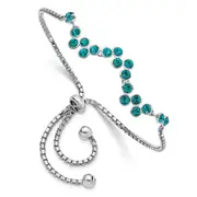 Sterling Silver Rhodium-Plated Blue Zircon Adjustable Bracelet