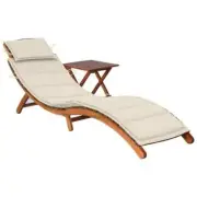 vidaXL Garden Sun Lounger with Table and Cushion Solid Wood Acacia