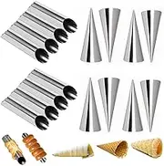 Set of 16 Stainless Steel Cannoli Tubes and Pastry Cream Horn Molds,Large Size DIY Baking Kit Cone Tubular Shaped Mold Tool for Croissant Waffle Cream Roll (A+B)