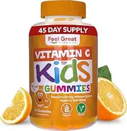 Vitamin C Gummies for Kids by Feel Great 365 (45 Servings), 90 Orange Flavored Gummies - Immunity Support, Plant-Based, Gluten Free, Non GMO, Pectin Based