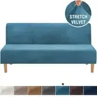Plush Sofa Cover Armless Plaid Sofa Slipcover Protector Elastic Plaid Cover