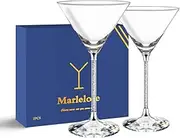 Martini Glasses with Crystal-Filled Stems, Sophisticated Crystal Glassware, Faceted Base, For Dining Table Setting, Event, Wedding (2, Bright silver)