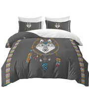 Cute Native Wolf Dream Catcher for Kids Quilt Cover