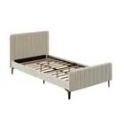 NNEED King Single Bed Frame Velvet Fabric Beige