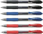Pilot G2 pens retractable Gel Roller ballpoint 07 Fine point Black, Blue & Red Bundle (6)