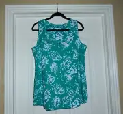 Chico's SHELL PRINT SLEEVELESS TUNIC Size 2 Large 12 14 Jade Cotton Tank NWT $56