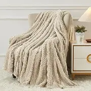 [Aganear] Fleece Throw Blanket - Cozy Soft Lightweight Fuzzy Throw Blanket for Women Portable Throw Blankets for Couch, Warm Present for Birthday, Christmas, Halloween, Housewarming(50"x60", Khaki)