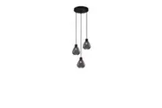 TULIP Pendant Lamp Light Interior ES 3X72W Smokey Black Wine Glass Ribbed Round Base