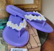 $80 NIB Melissa Vegan Purple White Yellow Daisy Flip Flop Thong Slide Sandals 9