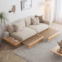 在飛比找樂天市場購物網優惠-原木風沙發床折疊兩用日式伸縮實木小戶型現代簡約客廳多功能沙發