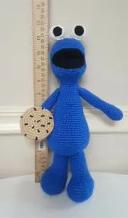 Blue Cookie Monster Doll Stuff Animal Handmade Crochet Knitting Amigurumi Toys