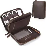 Polare Full Grain Leather Travel Cable Organizer Case Double Layer Electronic...