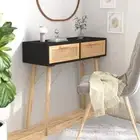 Console Table Black 80x30x75 cm Solid Wood Pine & Natural Rattan vidaXL