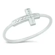 Sideways Cross Ring Genuine Sterling Silver 925 High Polish Height 7 mm Size 6