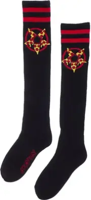 78560 Hail Pizza Pentagram Satan Black Red Socks Knee High Roller Derby Sourpuss