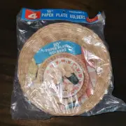 VTG Wicker 10" Paper Plate Holders Set 4 NEW BOHO Woven Braided Retro 70s