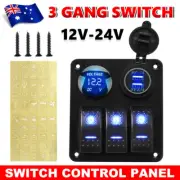 3 Gang Rocker 12V Switch Panel LED Circuit Breaker Marine Boat Parts Waterproof