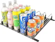 Chris.W Drink Organizer for Fridge, 5 Rows Soda Can Dispenser for Refrigerator with Pusher Glide, Self-Pushing Beverage Organizer, Width Adjustable Fridge Beverage Dispenser (Black, 15.4 In)
