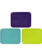 Pyrex 7210-PC 3 Cup Purple, Edamame Green, and Turquoise Rectangle Lid Cover BB2