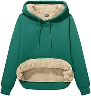 [MAGCOMSEN] Women's Winter Sherpa Lined Hoodie Warm Fleece Heavyweight Cotton Pullover Plain Hooded Sweatshirt with Pocket