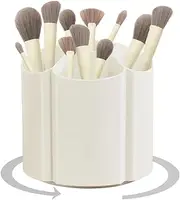 Ezebesta 6 Compartment Makeup Brush Holder Organizer 360 Rotating Makeup Brushes Plastic Container for Vanity WhiteL8