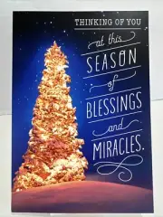 Hallmark Christmas Greeting Card Unused Christmas Tree Stars Snow Blue