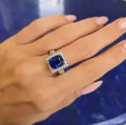 2,00 Ct Radiant Natural Blue Sapphire Proposal Diamond Ring14K solid white gold