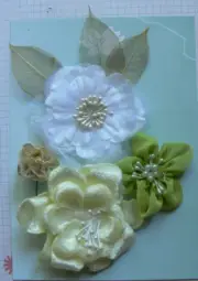 Fabric LEMON LIME BITTERS Velvet Organza 2-7cm 4 Flowers+GoldLeaves Green Tara 2
