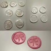 Handmade Bow Print Set of 12 Wax Seal Stickers Pink Pearlescent White Cream