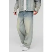 Mens Stonewash Washed Baggy Fit Jeans