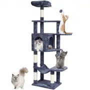 VEVOR Cat Tree 154 cm Cat Tower with Cat Condo Sisal Scratching Post Dark Grey