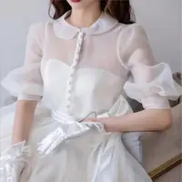 在飛比找ETMall東森購物網優惠-新娘內搭娃娃領泡泡袖小外套婚紗