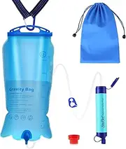 SimPure Gravity Water Filter Straw, Portable Water Purification Filtration System with 3L Gravity-Fed Bag, BPA Free Outdoor Survival Camping Gear Equipment for Camping Hiking Emergency Preparedness