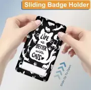 ID Badge Holder with Window Hard Plastic Vertical ID Card Holder Cat Lover